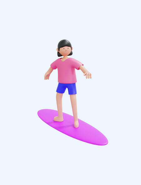 3D立体夏日旅游旅行度假冲浪女孩