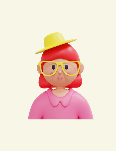 3D立体夏季戴眼镜红头发粉衣服女孩