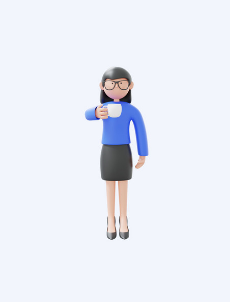 3D立体商务办公女白领喝咖啡