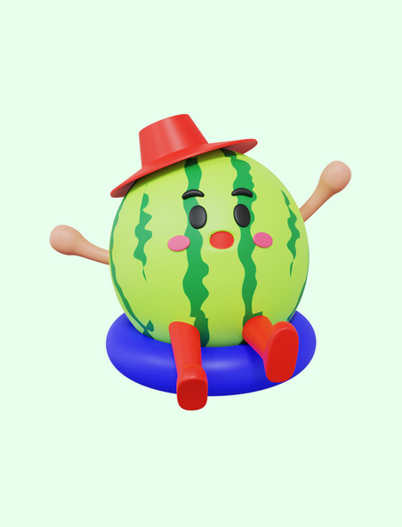 3D立体拟人戴帽子西瓜