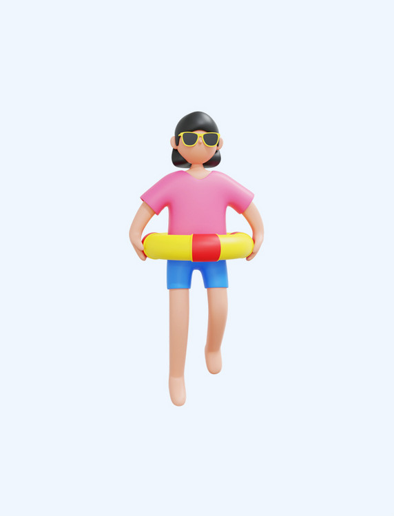 3D立体夏日旅游游泳女孩
