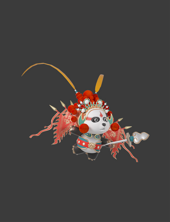 卡通可爱国潮中国风立体京剧熊猫建模模型