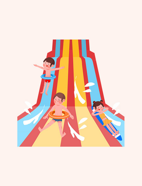 夏天儿童水上乐园娱乐滑滑梯卡通元素