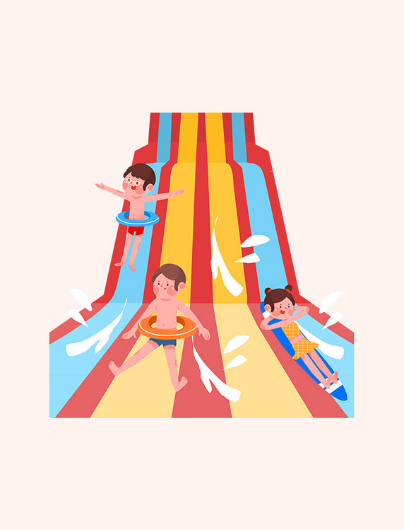 夏天儿童水上乐园娱乐滑滑梯卡通元素