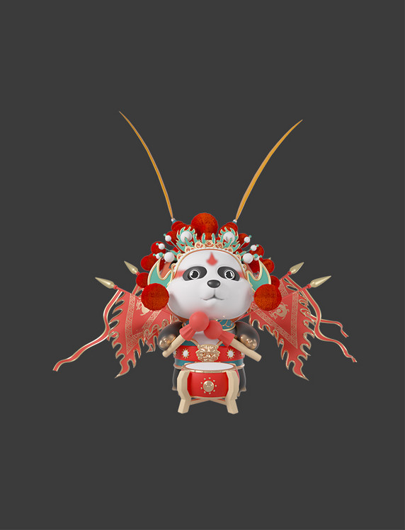 卡通可爱国潮中国风立体京剧熊猫模型建模