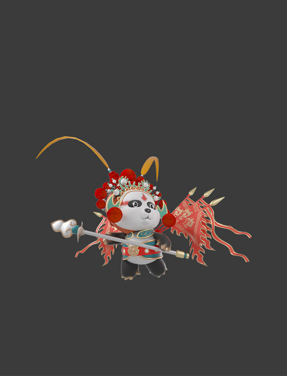 卡通可爱国潮中国风立体熊猫京剧模型建模