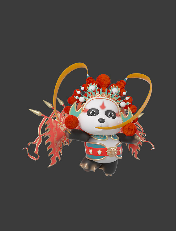 可爱卡通国潮中国风立体京剧熊猫模型建模