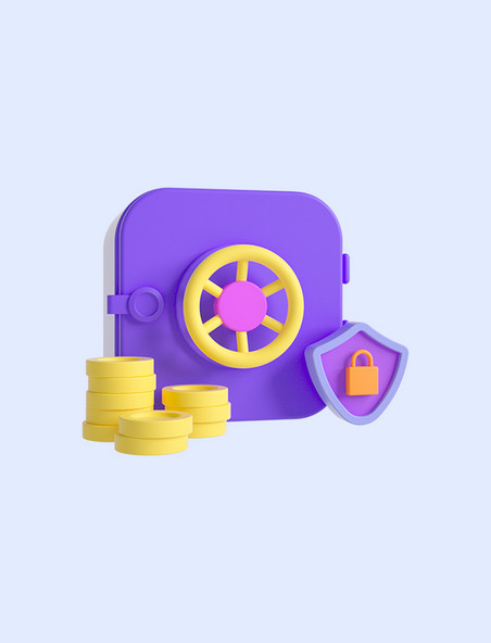 3D立体紫色C4D金币保险箱金融理财银行投资