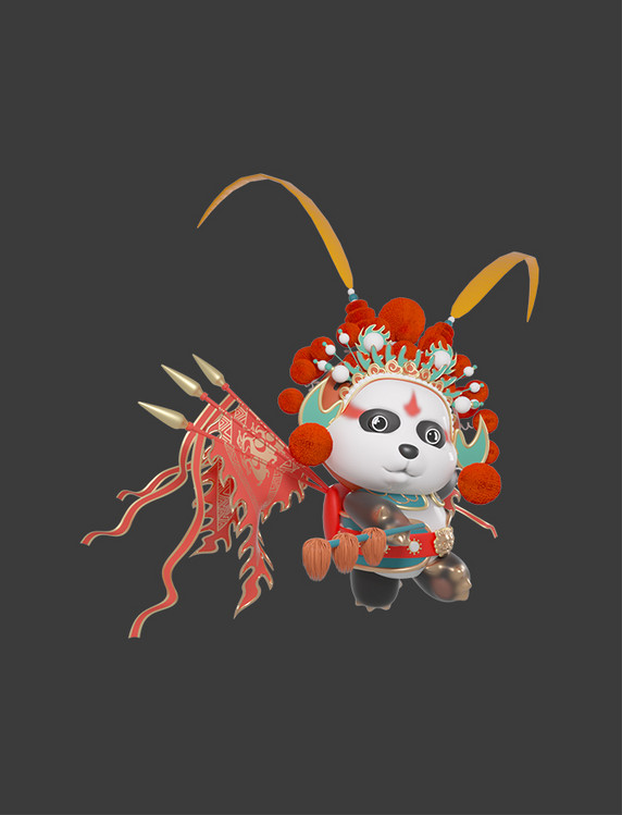 卡通可爱中国风立体国潮京剧熊猫模型建模