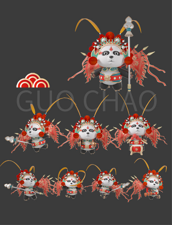 卡通可爱国潮中国风立体京剧熊猫模型建模