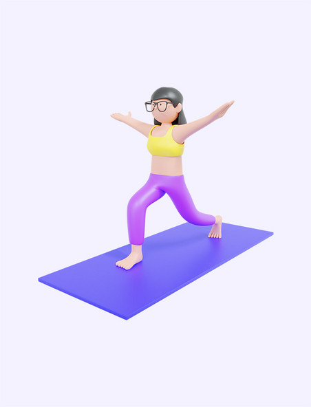 3D立体瑜伽女孩运动健身