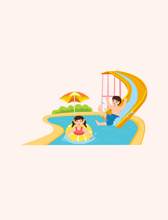 儿童水上乐园小孩玩水滑滑梯