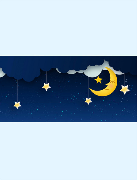 简约夜晚星空月亮立体剪纸风背景