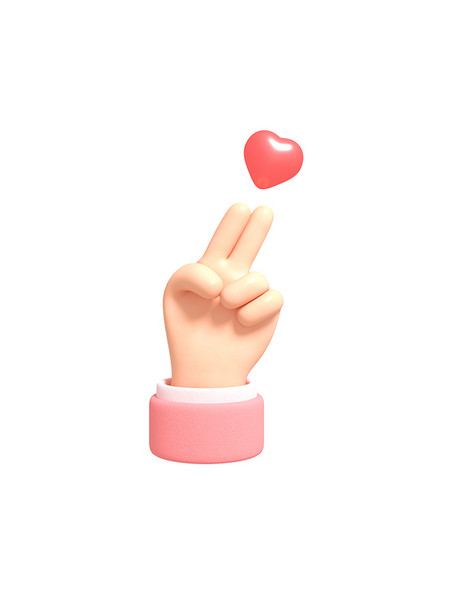 3D立体粉红色爱心双指手势