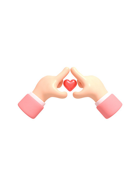 3D立体粉红色爱心双手比心手势表情