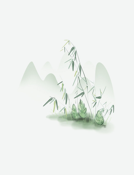 中国水墨竹子和远山夏天
