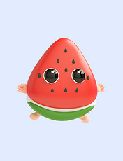 3D立体红色C4D西瓜表情包夏天夏季水果