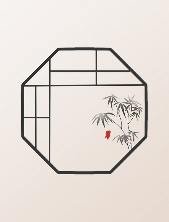 水墨植物竹子中式标题栏边框古风格子窗