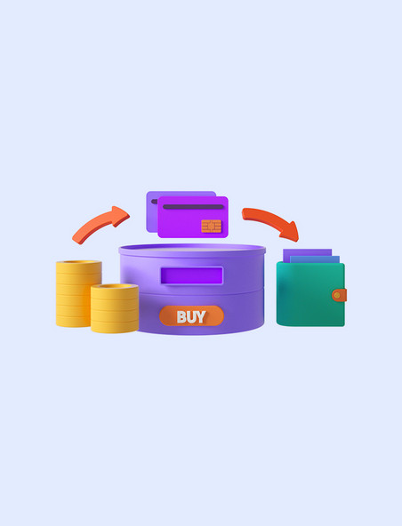 3D立体紫色C4D金融理财银行购物投资BUY消费