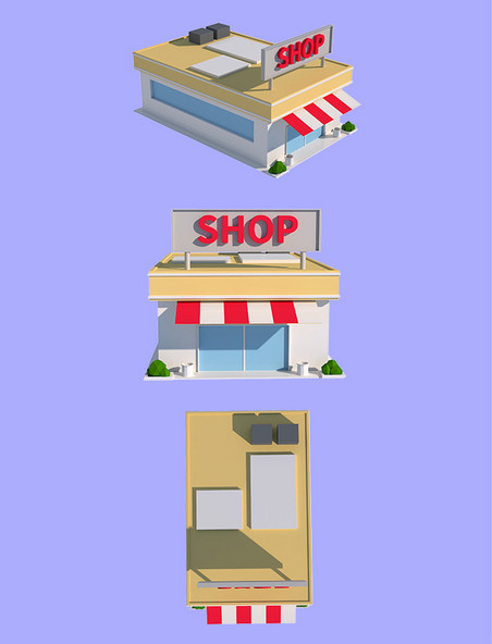 C4D城市小商店3d渲染元素