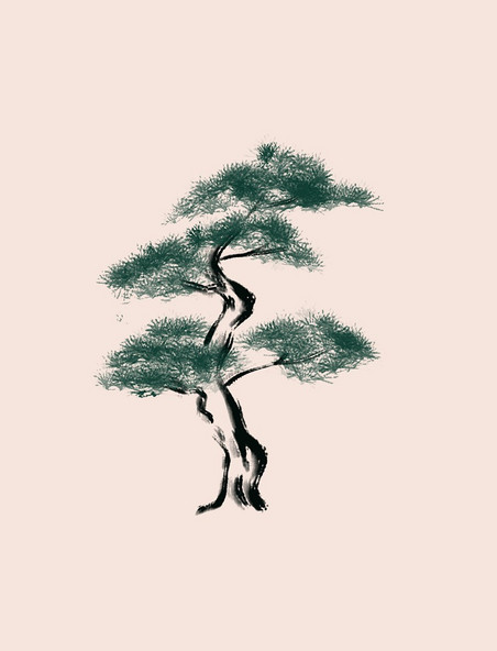 水墨画植物松树绿色树木古风中国风