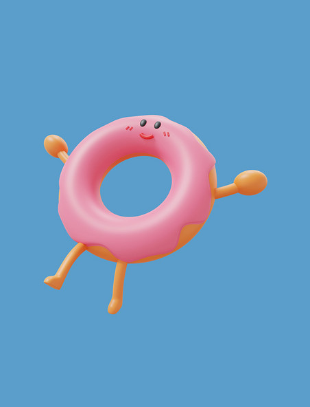 手绘3DC4D立体拟人美食甜甜圈