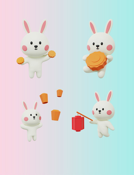 3D立体中秋节兔子玉兔月兔