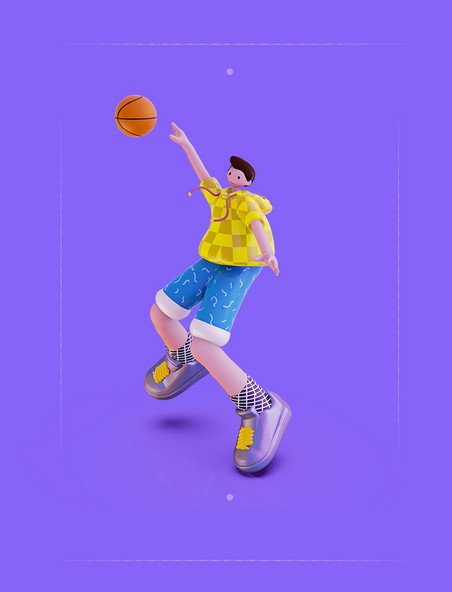 3D立体长腿潮流运动打篮球男人