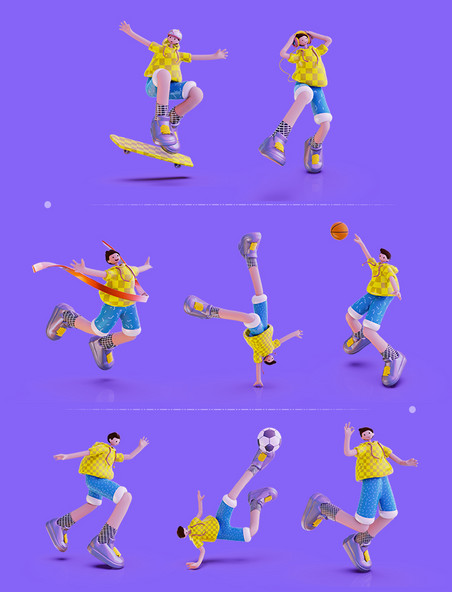3D立体长腿潮流运动男人人物体育健身