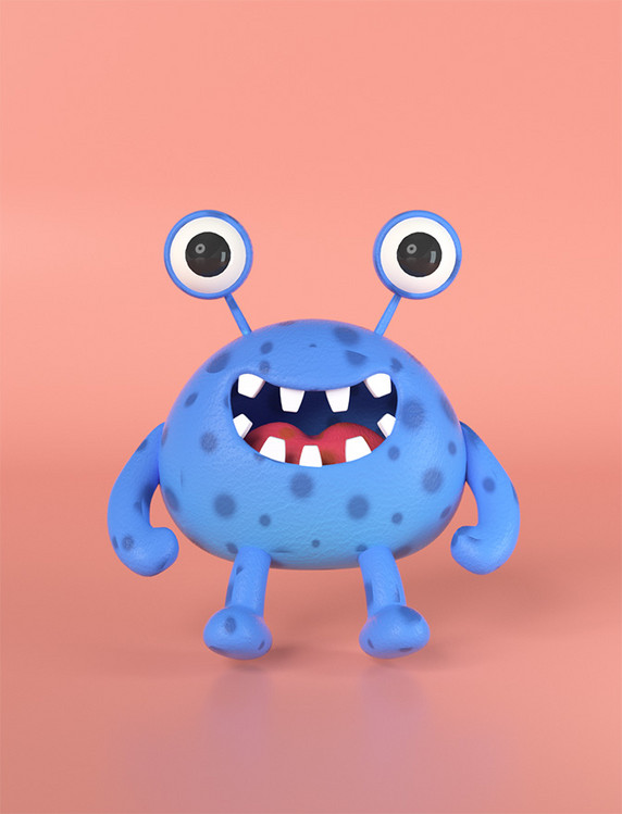 C4D卡通IP立体模型螃蟹怪兽3D元素