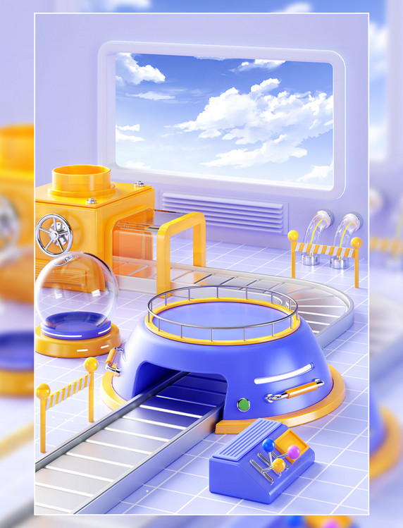 机器展台c4d创意场景3D立体电商工厂流水线双十二双12