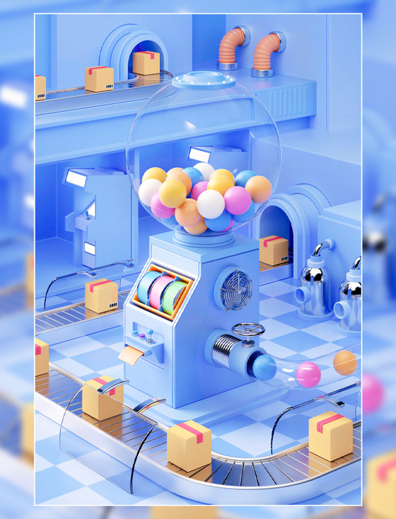 蓝色活动抽奖机3d立体场景电商促销双十一双11