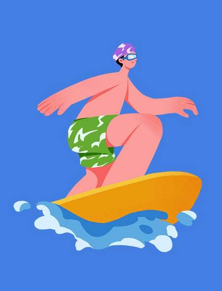 夏季夸张运动人物冲浪水上运动男子夏天