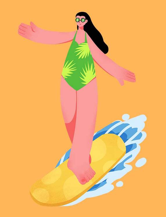 夏季夸张运动人物冲浪水上运动