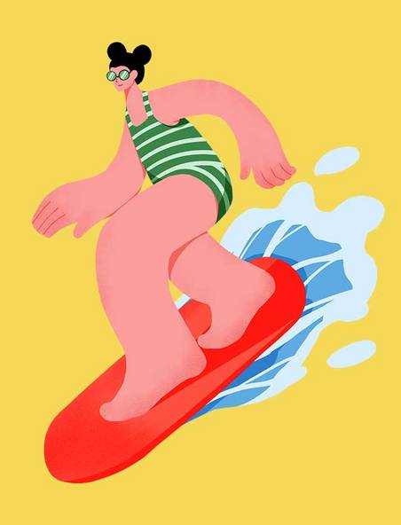 夏季夸张运动人物夏天水上运动冲浪游泳扁平
