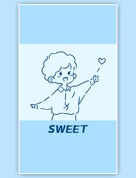 甜蜜浪漫蓝色卡通男孩手机壁纸