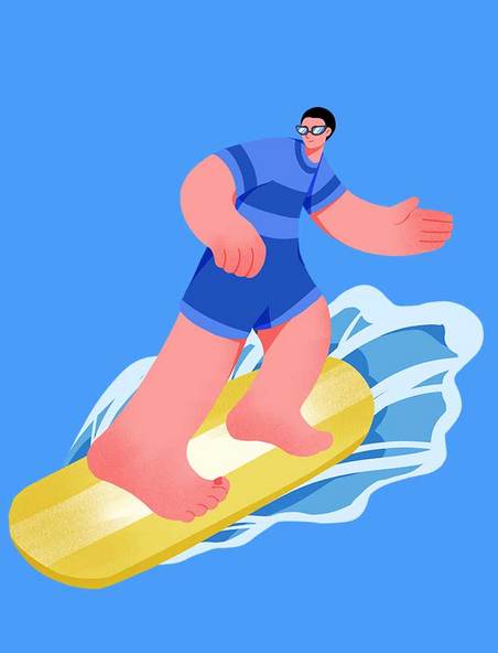 夏季夸张运动人物夏天水上运动冲浪