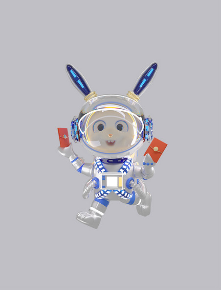 卡通可爱立体c4d太空宇航兔子太空兔中秋素材模型