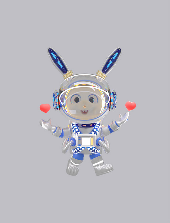卡通可爱立体c4d太空宇航兔子太空兔中秋素材模型