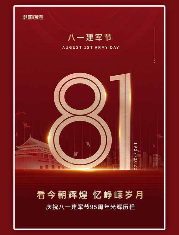 建军节庆祝八一建军周年纪念红色简约风大气海报