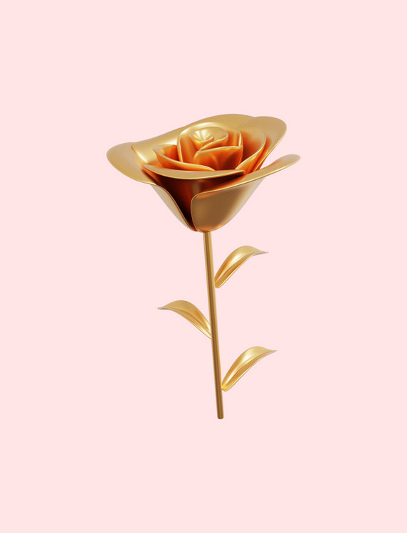 3D立体七夕金色玫瑰花
