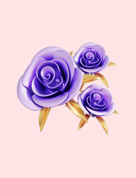 3D立体七夕紫色玫瑰花
