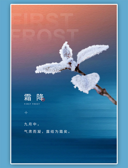 霜降结霜的树叶简约青橙节气海报