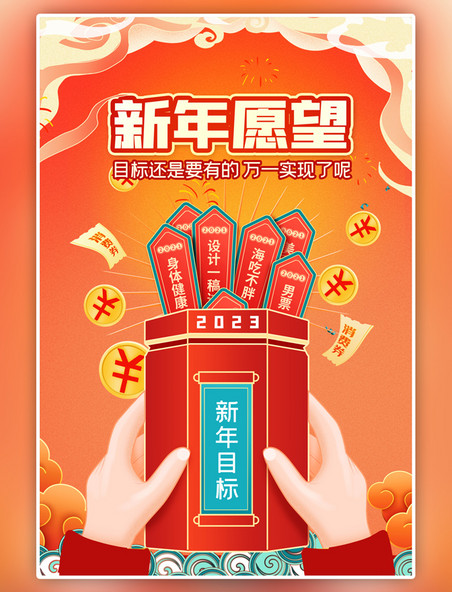 红色新年愿望2023目标海报