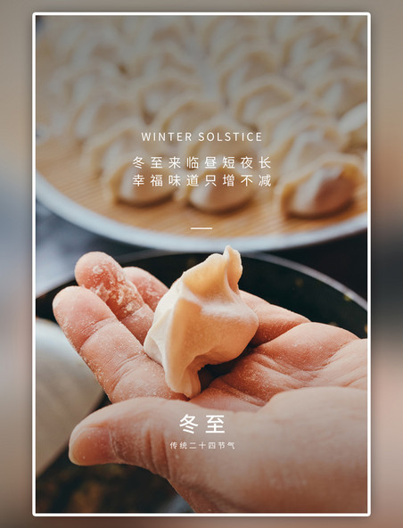二十四节气冬至饺子白色简约海报