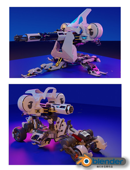 白色变形3D科幻反坦克炮武器科幻游戏机械