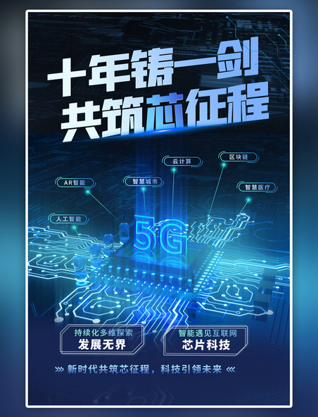 5G科技芯片蓝色科技风海报