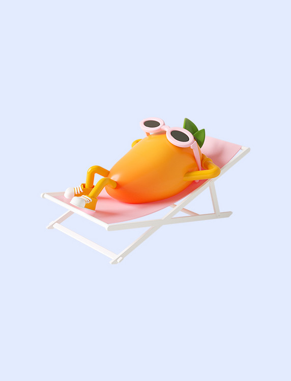 3D立体橙色C4D拟人芒果躺椅