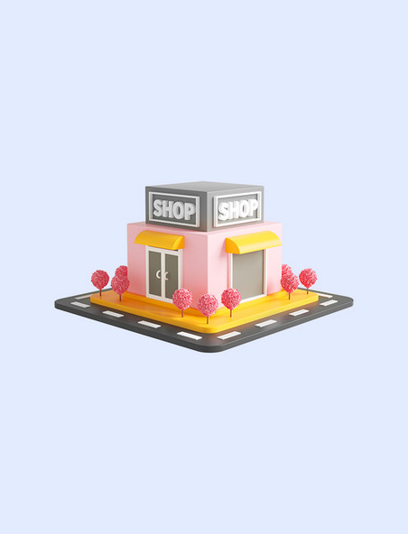3D立体粉色C4D商店建筑城市超市商铺