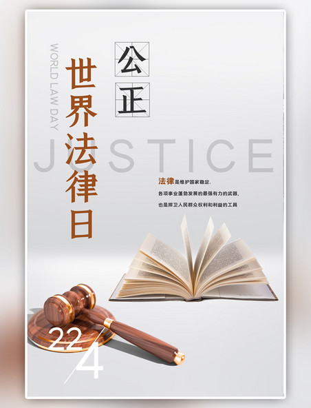 简约世界法律日公正法典灰白海报